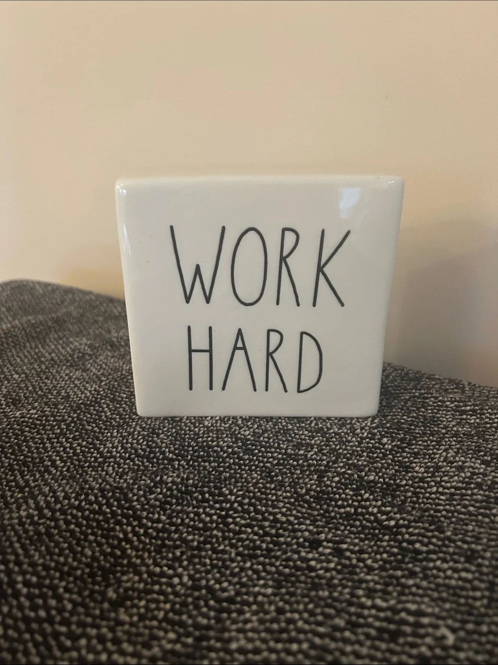 Work Hard White Ceramic Desk Plaque - Motivational Home Accent